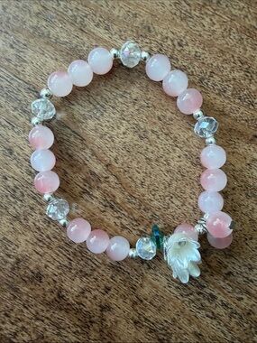 Pink Beaded Flower Stretch Bracelet